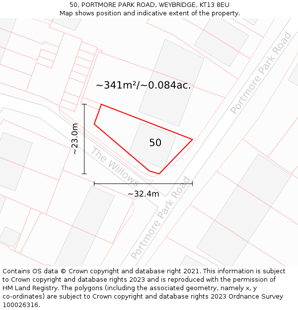 50, PORTMORE PARK ROAD, WEYBRIDGE, KT13 8EU: Plot and title map