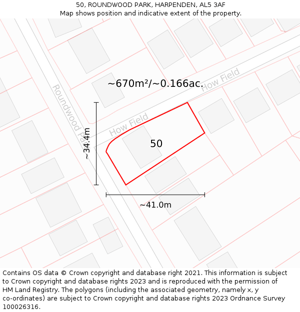 50, ROUNDWOOD PARK, HARPENDEN, AL5 3AF: Plot and title map