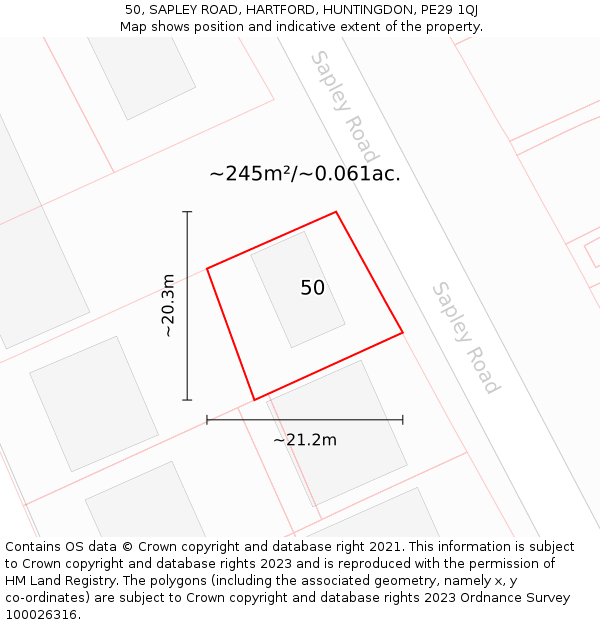 50, SAPLEY ROAD, HARTFORD, HUNTINGDON, PE29 1QJ: Plot and title map