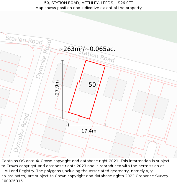 50, STATION ROAD, METHLEY, LEEDS, LS26 9ET: Plot and title map