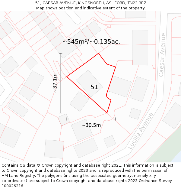 51, CAESAR AVENUE, KINGSNORTH, ASHFORD, TN23 3PZ: Plot and title map