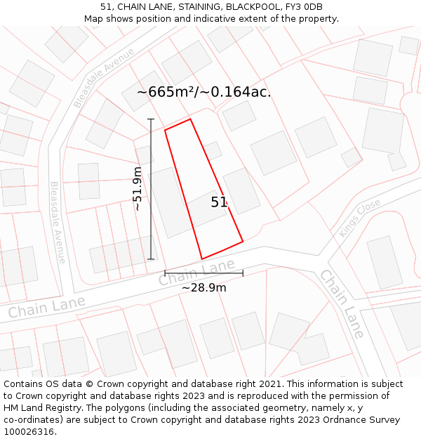 51, CHAIN LANE, STAINING, BLACKPOOL, FY3 0DB: Plot and title map