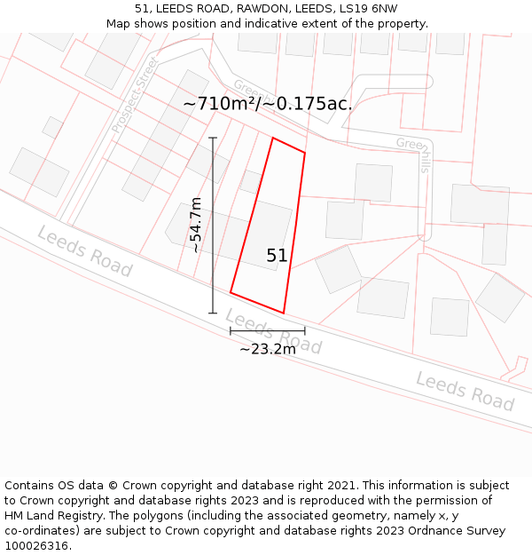 51, LEEDS ROAD, RAWDON, LEEDS, LS19 6NW: Plot and title map