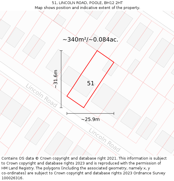 51, LINCOLN ROAD, POOLE, BH12 2HT: Plot and title map