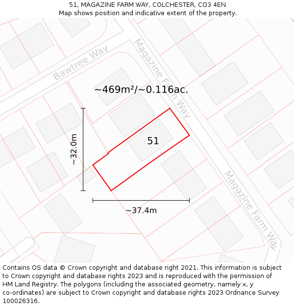 51, MAGAZINE FARM WAY, COLCHESTER, CO3 4EN: Plot and title map