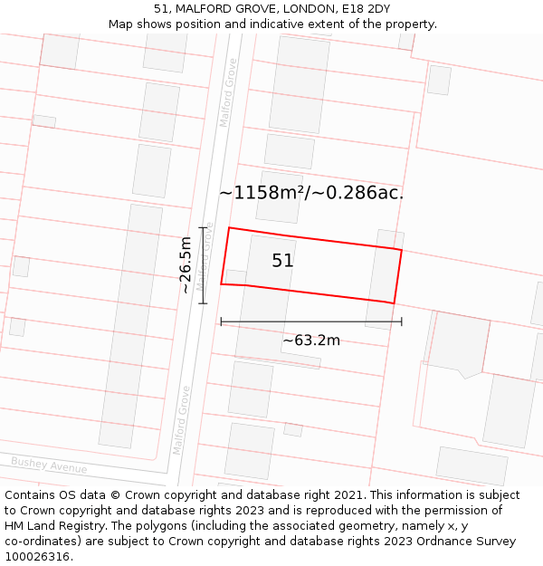 51, MALFORD GROVE, LONDON, E18 2DY: Plot and title map