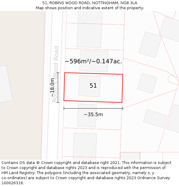 51, ROBINS WOOD ROAD, NOTTINGHAM, NG8 3LA: Plot and title map