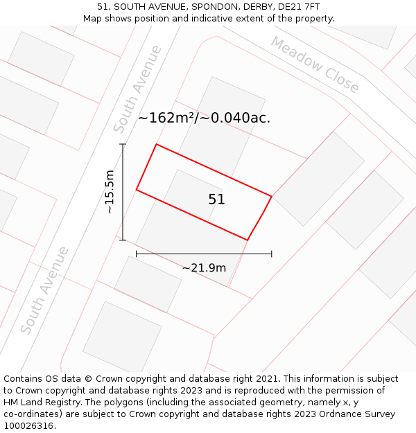 51, SOUTH AVENUE, SPONDON, DERBY, DE21 7FT: Plot and title map