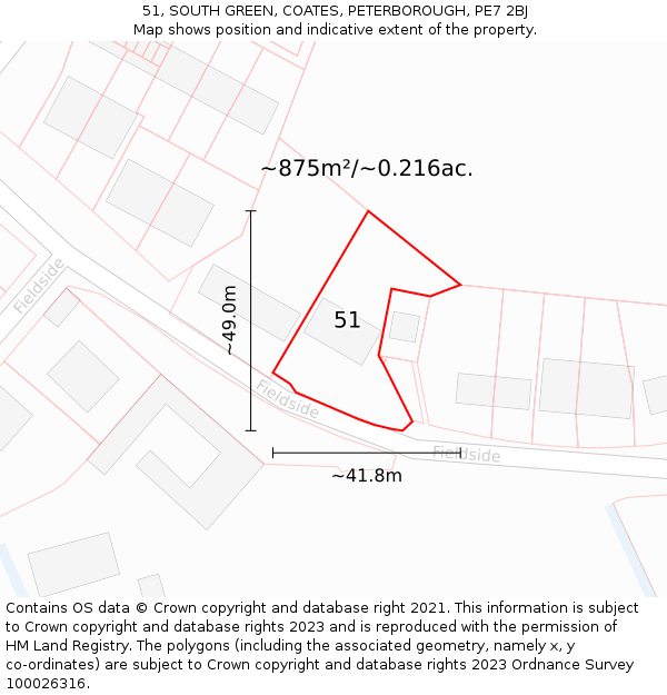 51, SOUTH GREEN, COATES, PETERBOROUGH, PE7 2BJ: Plot and title map