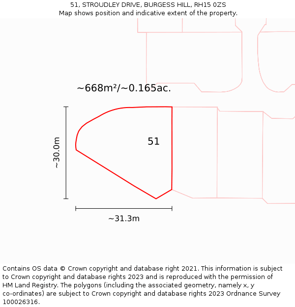 51, STROUDLEY DRIVE, BURGESS HILL, RH15 0ZS: Plot and title map