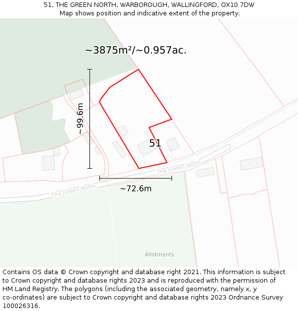 51, THE GREEN NORTH, WARBOROUGH, WALLINGFORD, OX10 7DW: Plot and title map