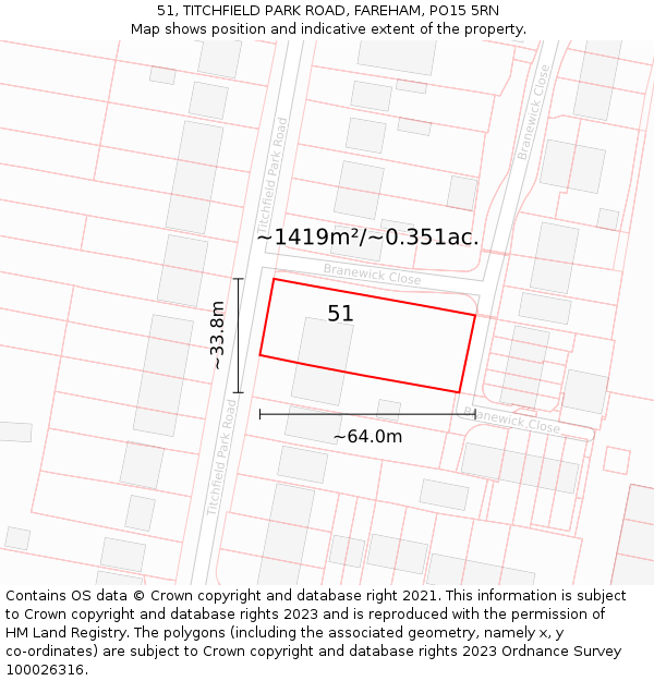 51, TITCHFIELD PARK ROAD, FAREHAM, PO15 5RN: Plot and title map