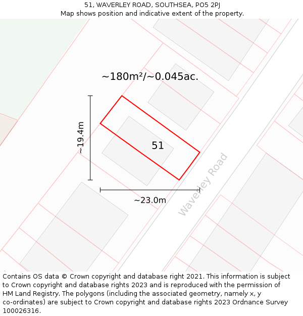 51, WAVERLEY ROAD, SOUTHSEA, PO5 2PJ: Plot and title map