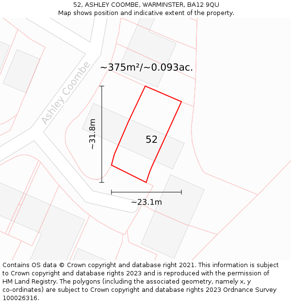 52, ASHLEY COOMBE, WARMINSTER, BA12 9QU: Plot and title map