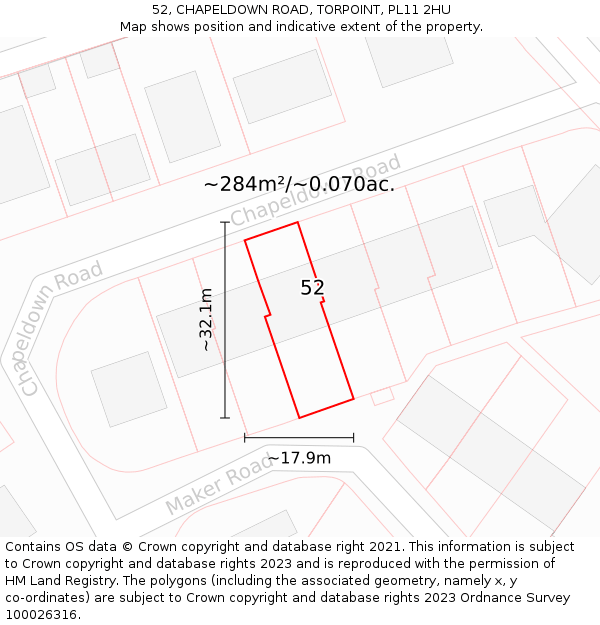 52, CHAPELDOWN ROAD, TORPOINT, PL11 2HU: Plot and title map