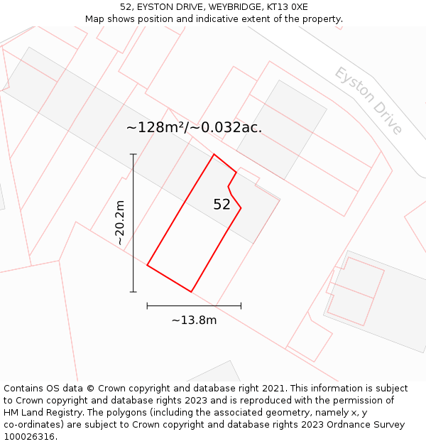 52, EYSTON DRIVE, WEYBRIDGE, KT13 0XE: Plot and title map