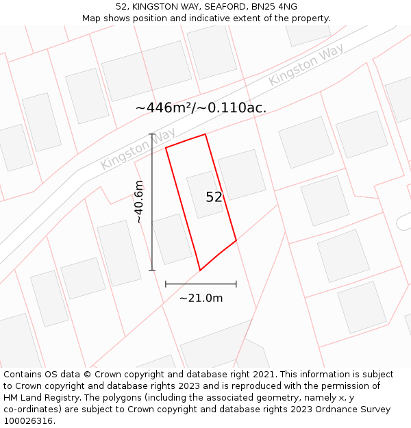 52, KINGSTON WAY, SEAFORD, BN25 4NG: Plot and title map