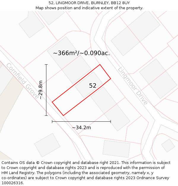 52, LINGMOOR DRIVE, BURNLEY, BB12 8UY: Plot and title map