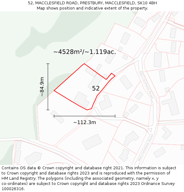 52, MACCLESFIELD ROAD, PRESTBURY, MACCLESFIELD, SK10 4BH: Plot and title map