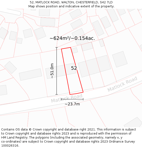 52, MATLOCK ROAD, WALTON, CHESTERFIELD, S42 7LD: Plot and title map