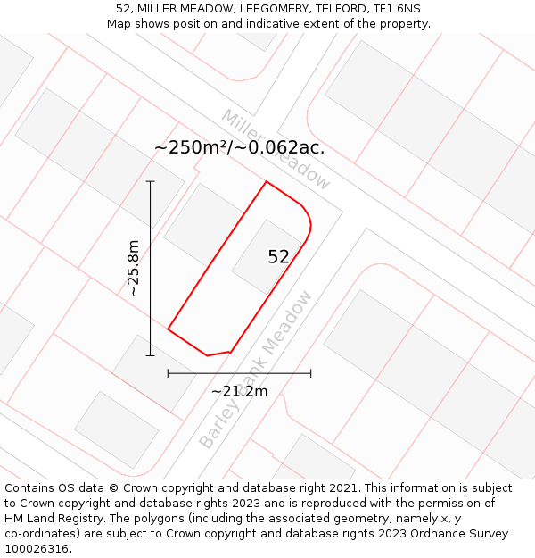 52, MILLER MEADOW, LEEGOMERY, TELFORD, TF1 6NS: Plot and title map