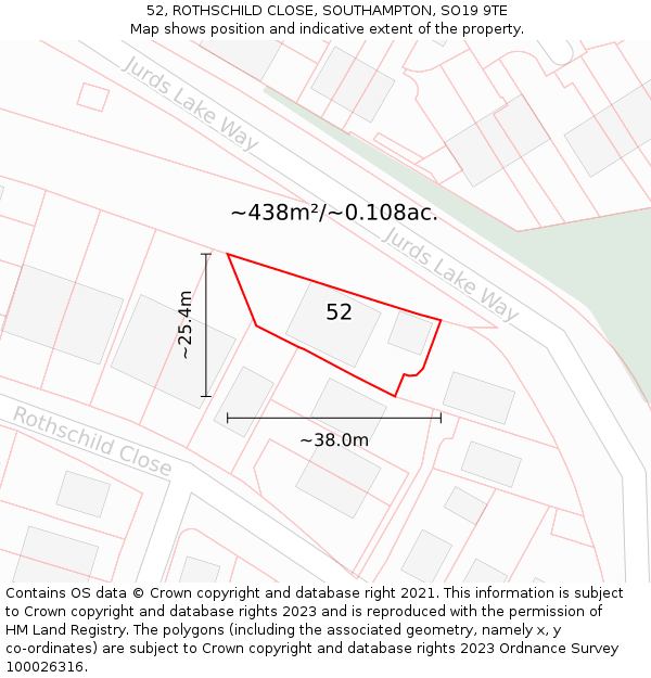 52, ROTHSCHILD CLOSE, SOUTHAMPTON, SO19 9TE: Plot and title map