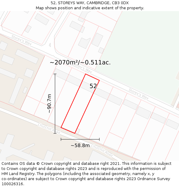 52, STOREYS WAY, CAMBRIDGE, CB3 0DX: Plot and title map