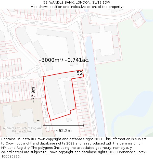 52, WANDLE BANK, LONDON, SW19 1DW: Plot and title map