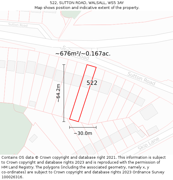 522, SUTTON ROAD, WALSALL, WS5 3AY: Plot and title map