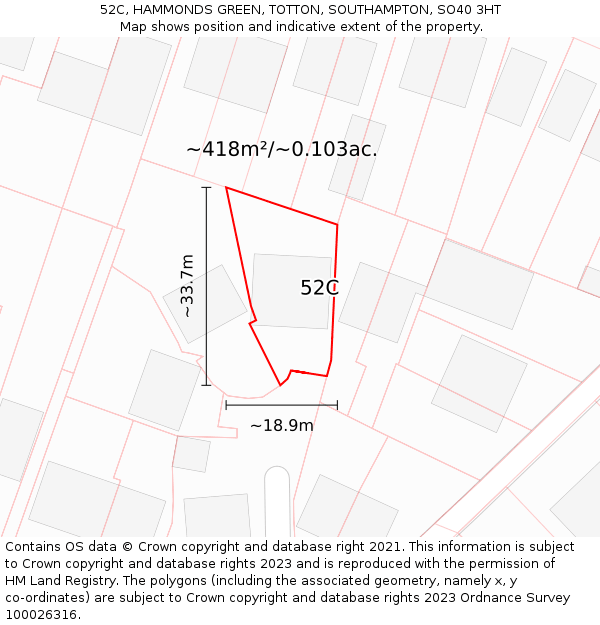 52C, HAMMONDS GREEN, TOTTON, SOUTHAMPTON, SO40 3HT: Plot and title map