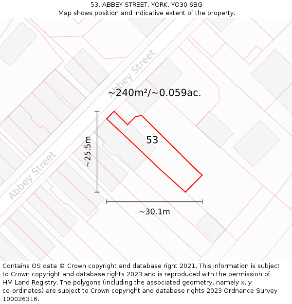 53, ABBEY STREET, YORK, YO30 6BG: Plot and title map