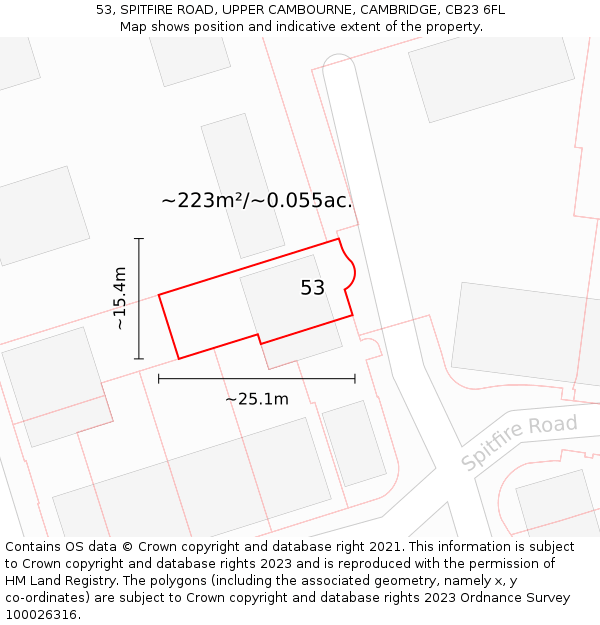 53, SPITFIRE ROAD, UPPER CAMBOURNE, CAMBRIDGE, CB23 6FL: Plot and title map