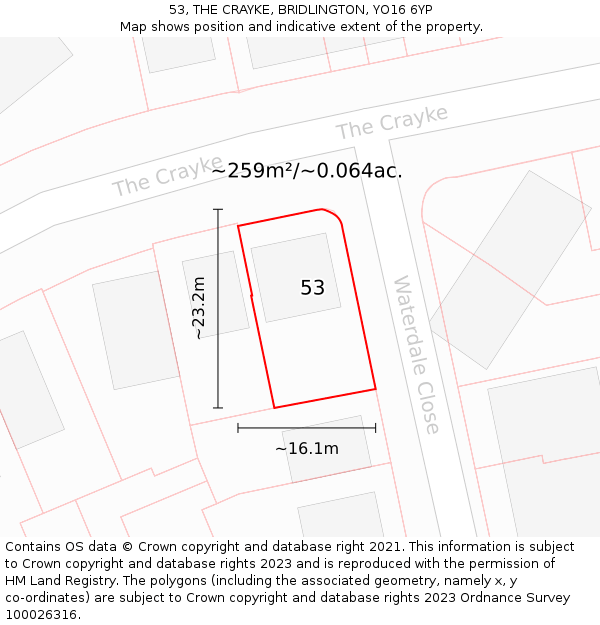 53, THE CRAYKE, BRIDLINGTON, YO16 6YP: Plot and title map