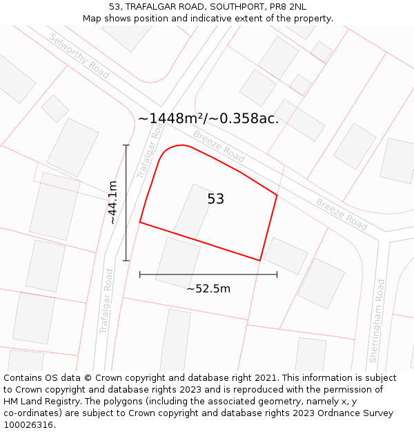 53, TRAFALGAR ROAD, SOUTHPORT, PR8 2NL: Plot and title map