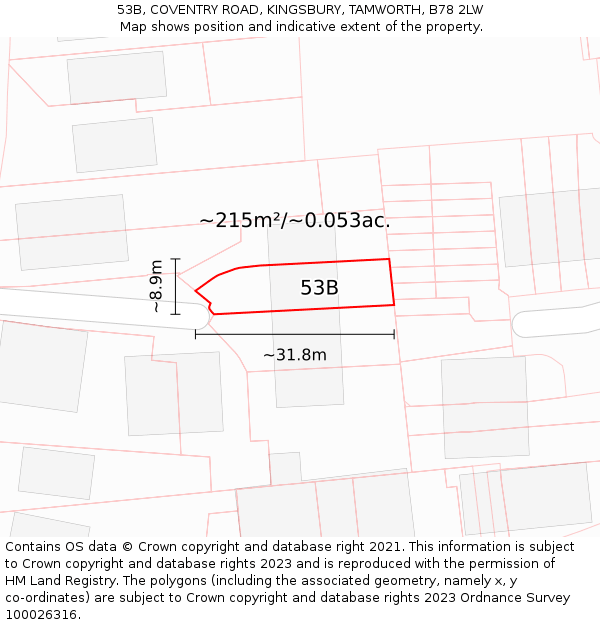 53B, COVENTRY ROAD, KINGSBURY, TAMWORTH, B78 2LW: Plot and title map