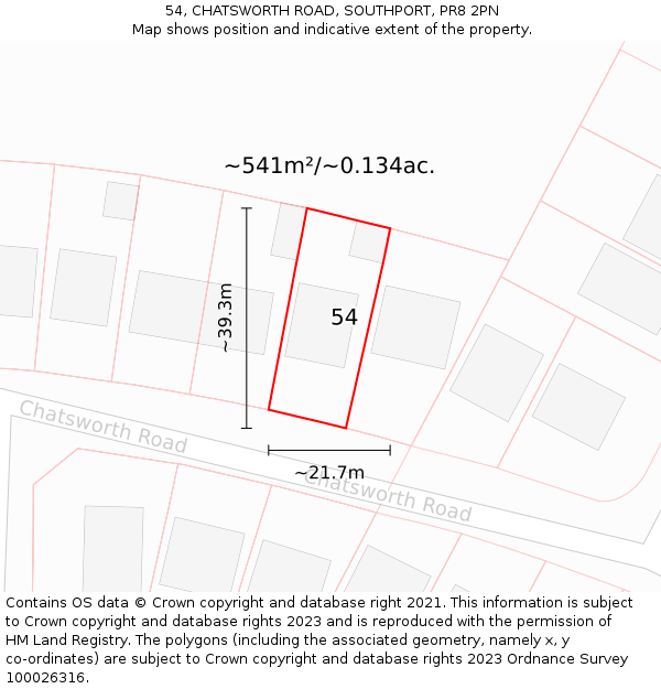 54, CHATSWORTH ROAD, SOUTHPORT, PR8 2PN: Plot and title map