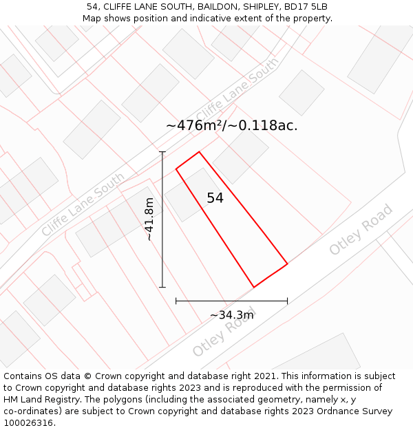 54, CLIFFE LANE SOUTH, BAILDON, SHIPLEY, BD17 5LB: Plot and title map