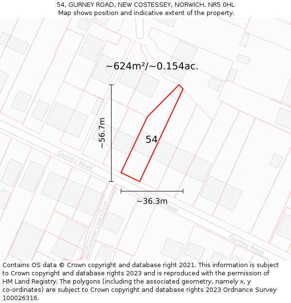 54, GURNEY ROAD, NEW COSTESSEY, NORWICH, NR5 0HL: Plot and title map