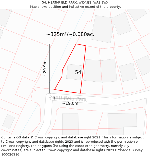 54, HEATHFIELD PARK, WIDNES, WA8 9WX: Plot and title map