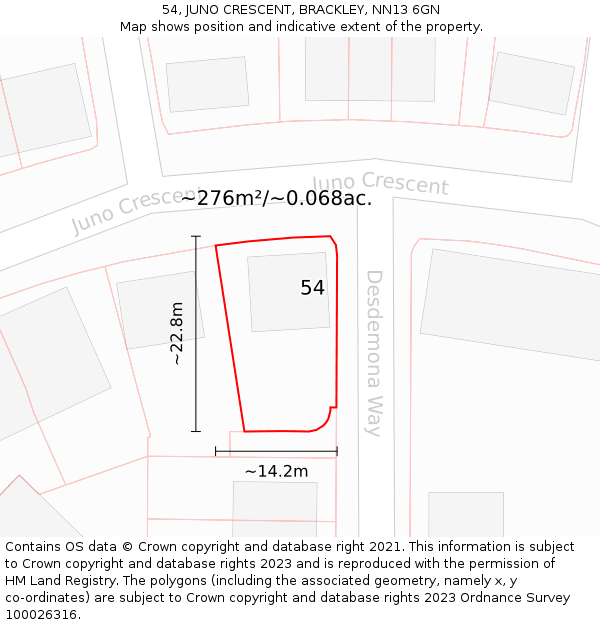 54, JUNO CRESCENT, BRACKLEY, NN13 6GN: Plot and title map