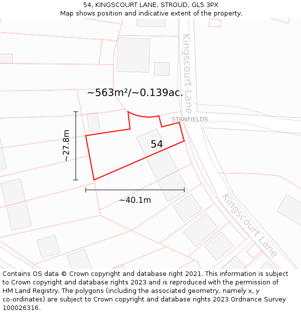 54, KINGSCOURT LANE, STROUD, GL5 3PX: Plot and title map