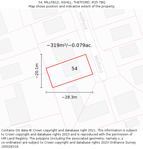 54, MILLFIELD, ASHILL, THETFORD, IP25 7BQ: Plot and title map