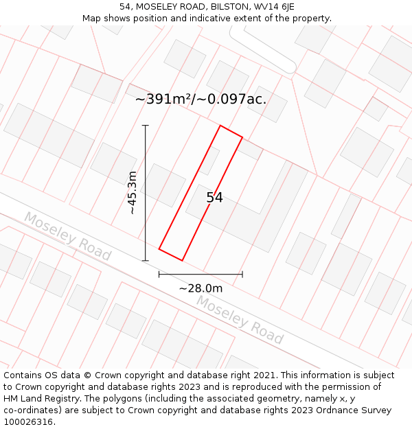 54, MOSELEY ROAD, BILSTON, WV14 6JE: Plot and title map