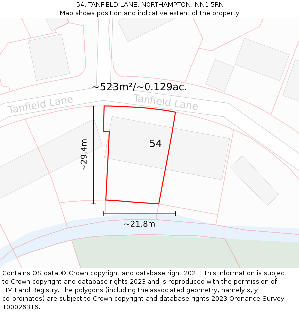 54, TANFIELD LANE, NORTHAMPTON, NN1 5RN: Plot and title map