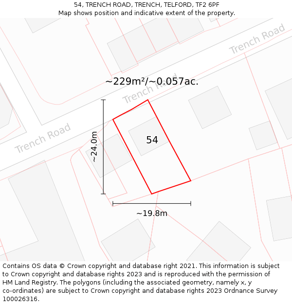 54, TRENCH ROAD, TRENCH, TELFORD, TF2 6PF: Plot and title map