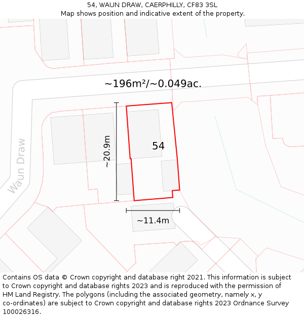 54, WAUN DRAW, CAERPHILLY, CF83 3SL: Plot and title map