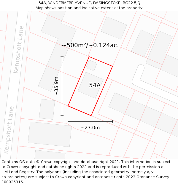 54A, WINDERMERE AVENUE, BASINGSTOKE, RG22 5JQ: Plot and title map