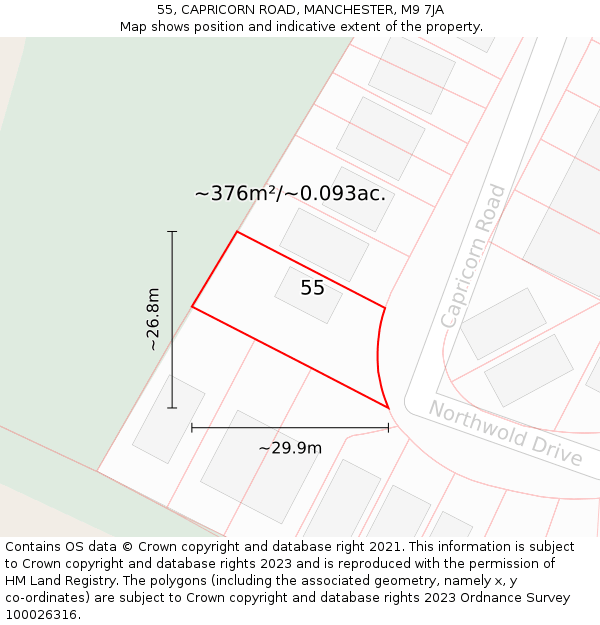 55, CAPRICORN ROAD, MANCHESTER, M9 7JA: Plot and title map