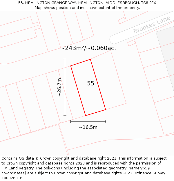 55, HEMLINGTON GRANGE WAY, HEMLINGTON, MIDDLESBROUGH, TS8 9FX: Plot and title map