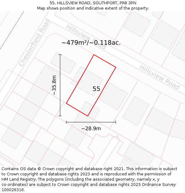 55, HILLSVIEW ROAD, SOUTHPORT, PR8 3PN: Plot and title map